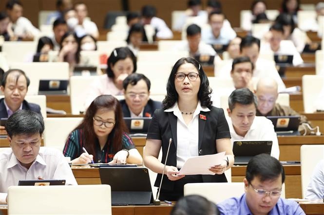 Đại biểu Quốc hội TP Hà Nội Nguyễn Thị Lan phát biểu tại phiên họp sáng 31/5.