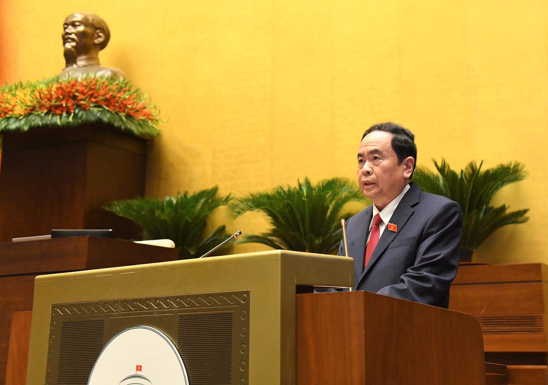 Phó Chủ tịch Thường trực Quốc hội khóa XIV, Phó Chủ tịch Thường trực Hội đồng bầu cử quốc gia Trần Thanh Mẫn trình bày Báo cáo tổng kết cuộc bầu cử đại biểu Quốc hội khóa XV và đại biểu Hội đồng nhân dân các cấp nhiệm kỳ 2021-2026