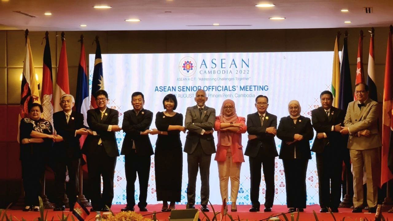 Các đại biểu dự cuộc họp của các quan chức cao cấp (SOM) ASEAN trù bị cho Hội nghị Bộ trưởng Ngoại giao ASEAN lần thứ 55 (AMM-55) và các hội nghị liên quan sáng ngày 1/8.