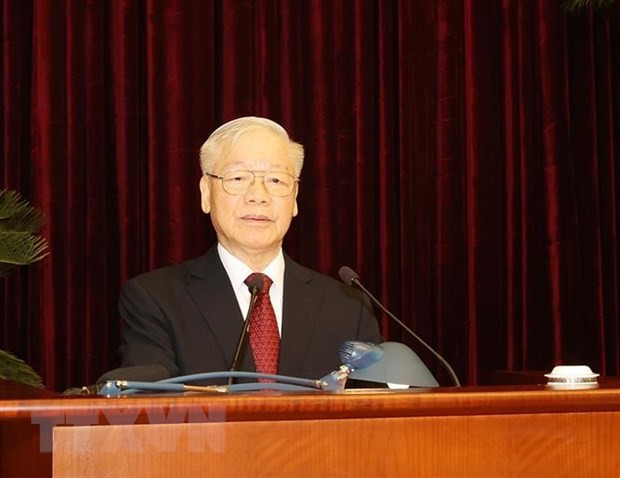 Tổng Bí thư Nguyễn Phú Trọng phát biểu khai mạc hội nghị. 