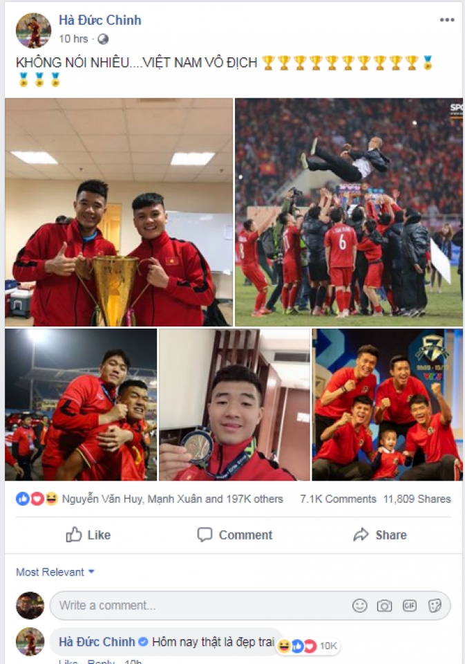 hinh anh cac tuyen thu an mung chuc vo dich aff cup 2018