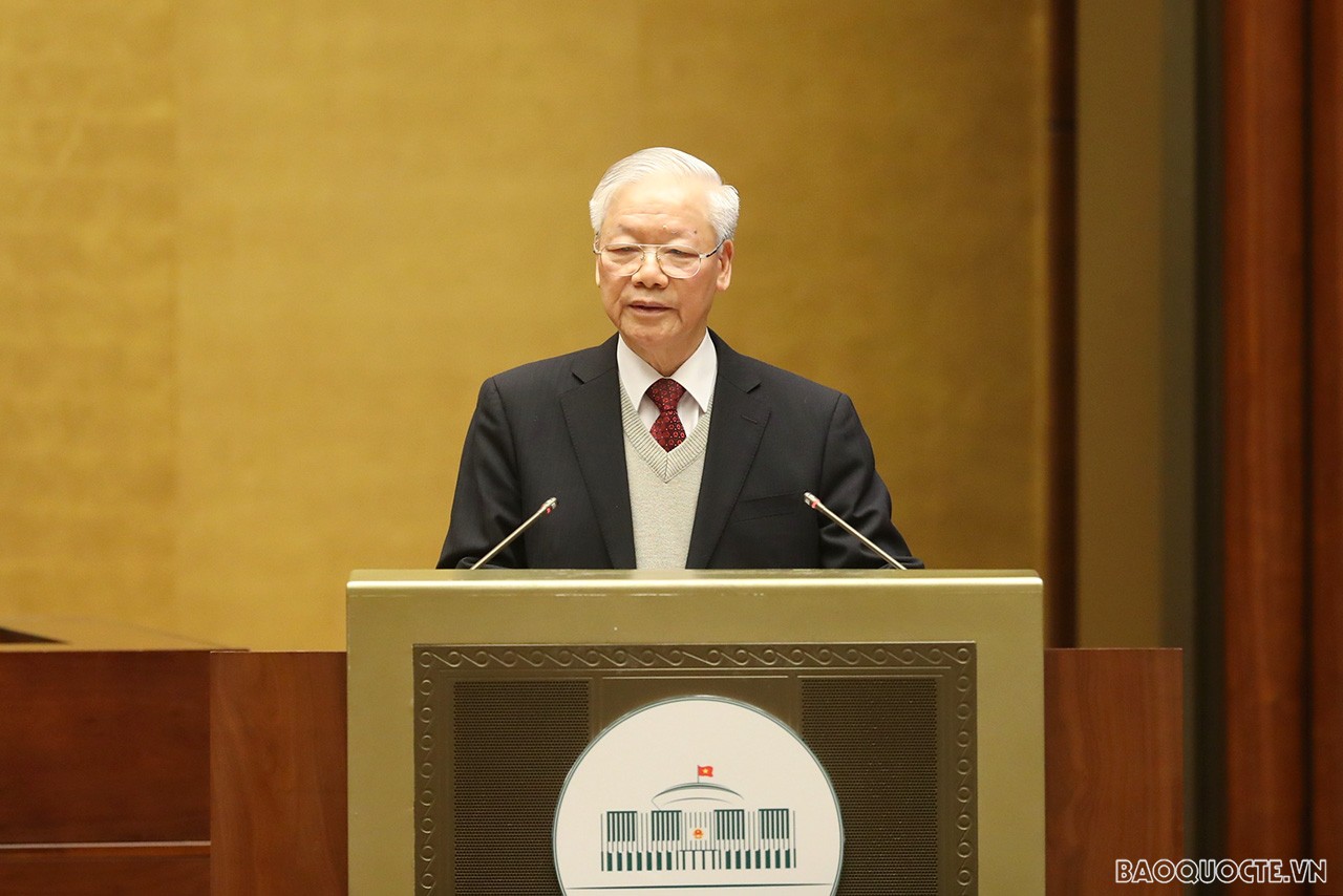 Tổng Bí thư Nguyễn Phú Trọng phát biểu chỉ đạo tại Hội nghị đối ngoại toàn quốc. (Ảnh: Tuấn Anh)