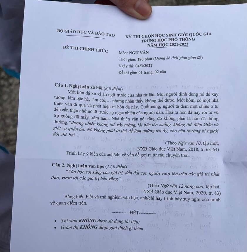 Đề thi học sinh giỏi quốc gia môn Văn năm 2022 vẫn theo lối mòn, cũ kỹd
