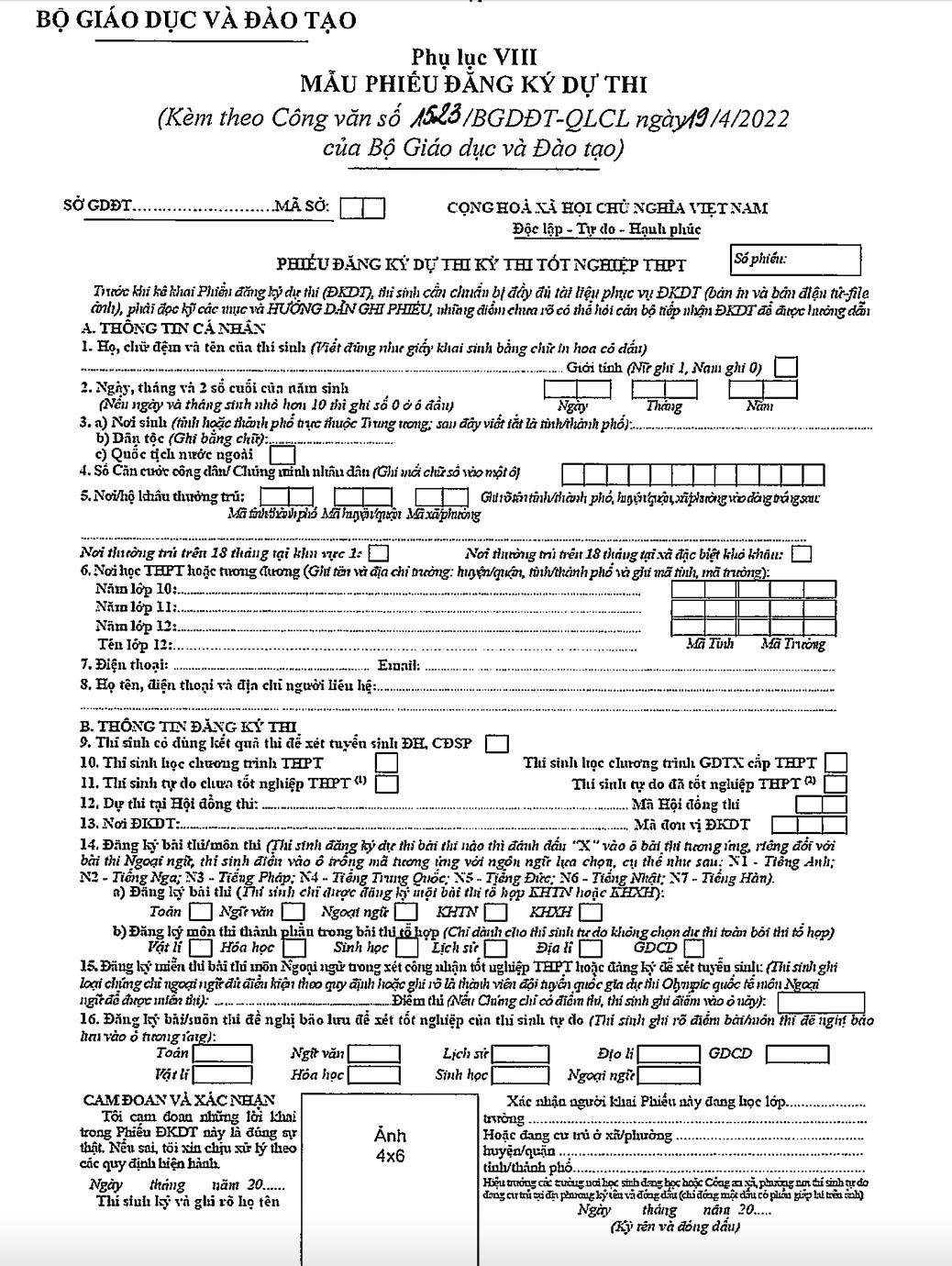 Hướng dẫn đăng ký dự thi tốt nghiệp THPT 2022
