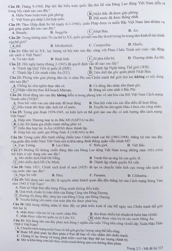 Đề thi môn Lịch sử